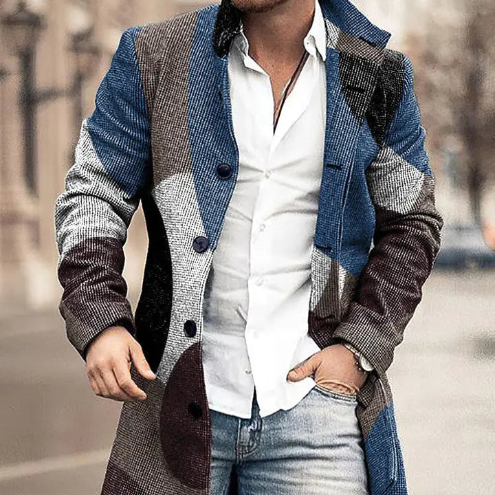 Men's Woolen Stand Collar Medium Long Casual Coat