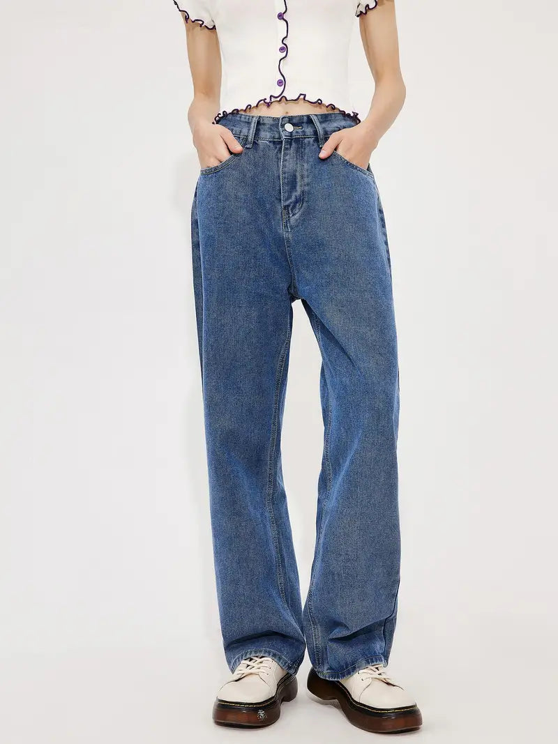 Butterfly Print High Waist Wide Leg Denim Jeans