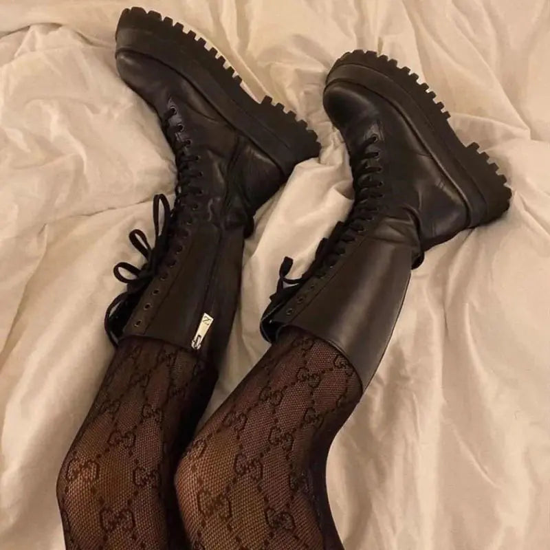 High Top Martin Boots with Lace-Up and Thick Soles