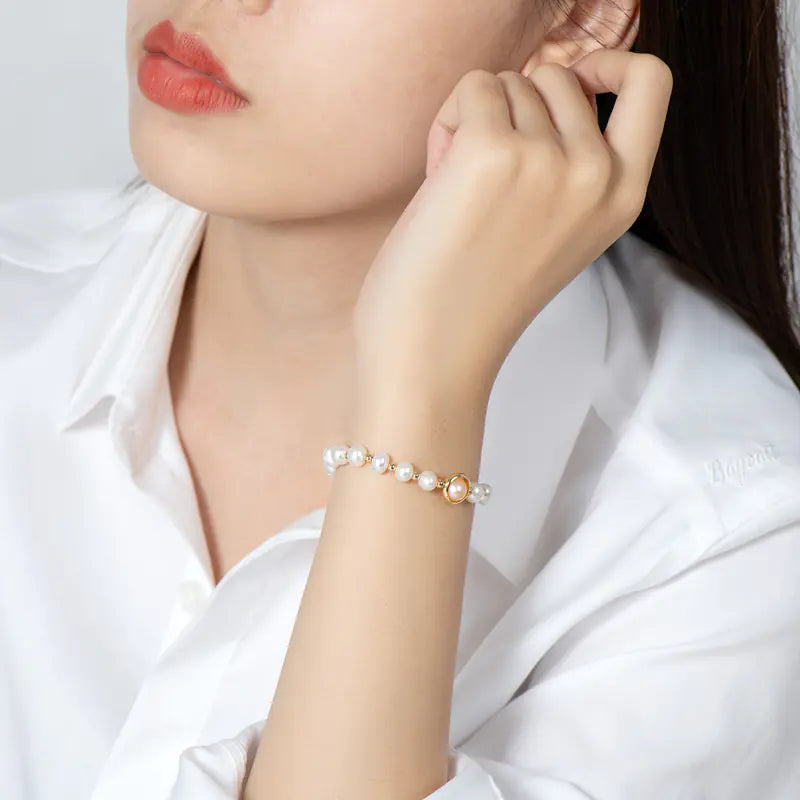 2024 14K Gold-Plated Pearl Bracelet for Women