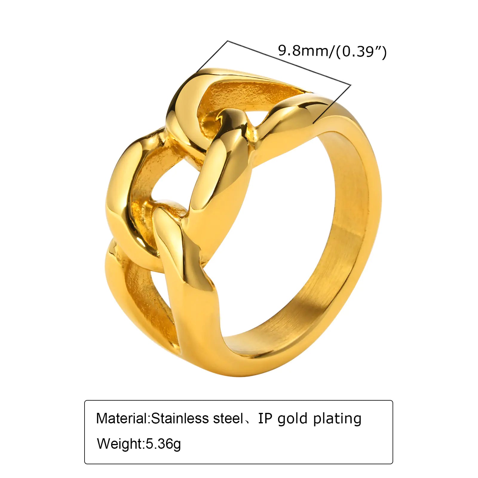 Trendy 18K Gold-Plated Stainless Steel Chain Ring