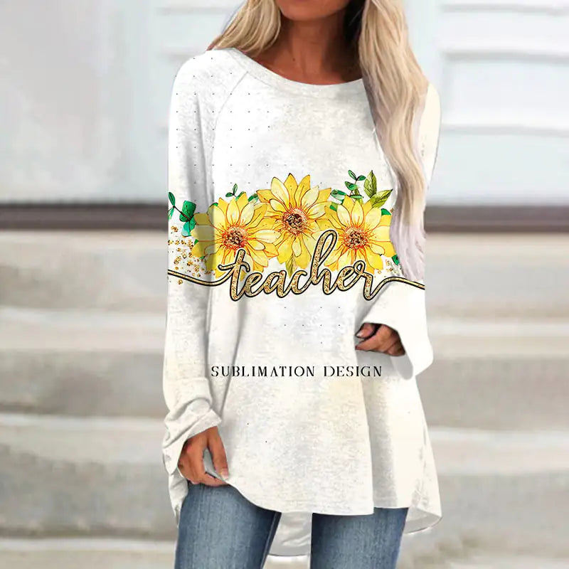 Women's Round Neck Sunflower T-shirt