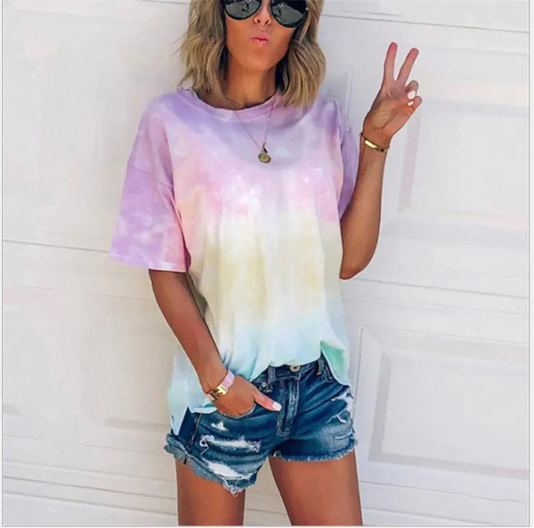 Tie-Dye Gradient Print Loose Women's T-Shirt